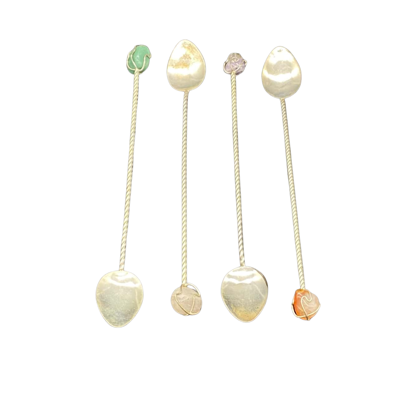 Vintage Set of 4 Parfait Spoons with Wire Set Crystal Ends(s)