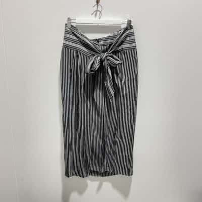 Country Road Stripe Tie Front Skirt - Black / White Striped - Size 12 - New with Tags RRP $159.00