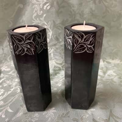 Black Stone Tea Light Holders