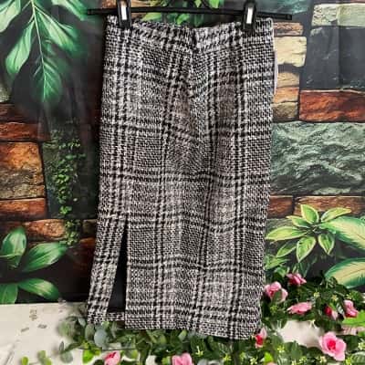 Forever New S4 Black/White Juliet Check Split Midi Skirt 