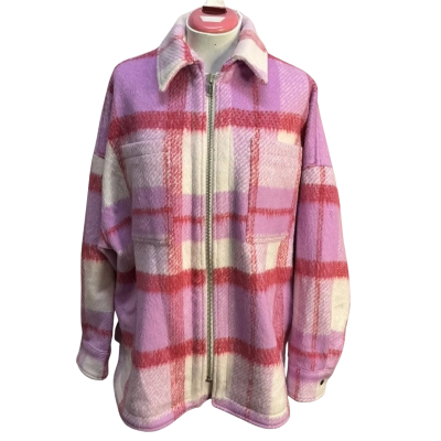 ENA PELLY Womens  Size 12 Wool-Blend Shacket Cream / Purple / Red 