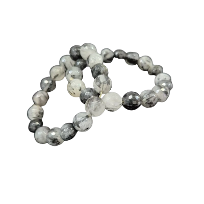 Elastic Tourmalinated Quartz Beaded Bracelets ×2
