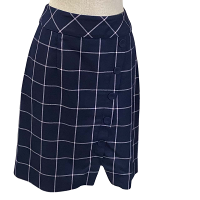 Review Navy Check Straight Skirt Size 12   