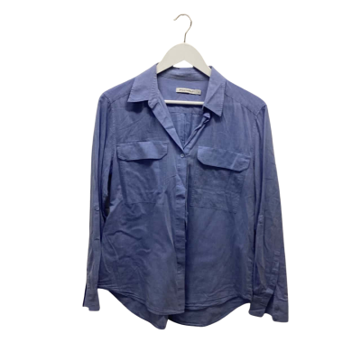 Sportscraft Womens Size 12 Button Long Sleeve Blue Cotton Top