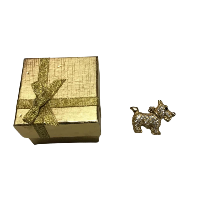 Gold-Toned Scottish Terrier Dog Brooch Pin With Clear Crystal Rhinestones