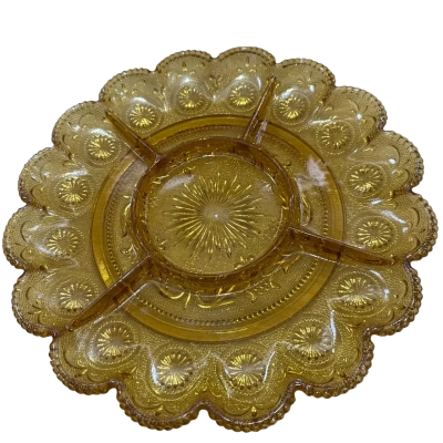 Vintage 1970s Brockway American Concord amber glass divided serving platter