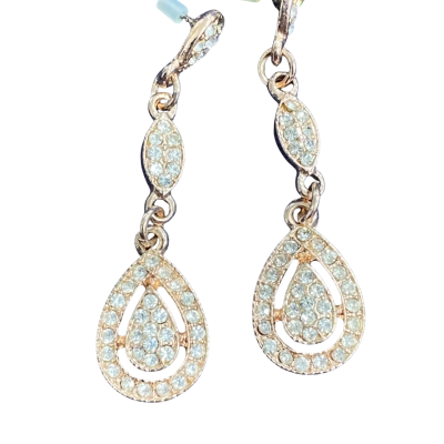  Womens rose gold plated & rhinestone 5cm drop Earrings 