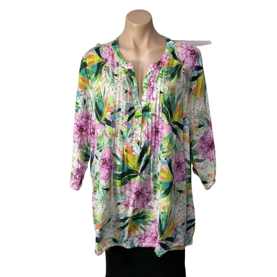 Virtuelle Womens Size 18 Multicoloured Floral 3/4 Sleeve Top