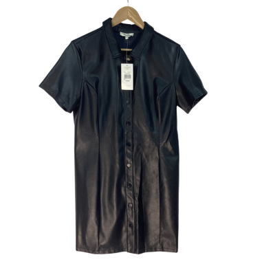 Miss Shop - Black PU Leather Coat (Size 14)
