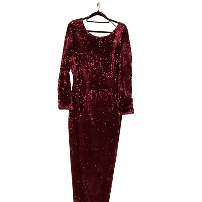 BNWT Sambara Womens Size 14 Burgundy Sequined Cocktail/Long Sleeve Dress RRP $89.95