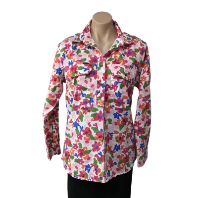 RB Sellars Womens Size 12 White /Multicoloured Floral Long Sleeve Shirt 