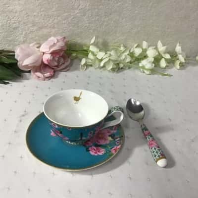 Maxwell & Williams Teas & C'S Teal Silk Road Porcelain Cup & Saucer with Spoon