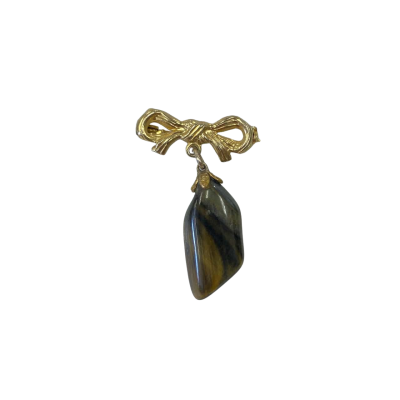 Tigers Eye Gold Plated Brooch Retro