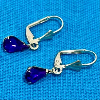 Vintage Silver Purple Stone Drop Earrings 