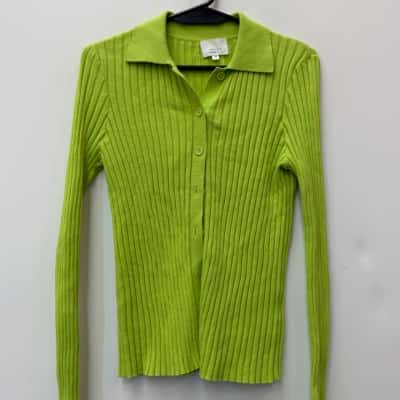 Jim + Jane Essentials 100% Cotton Green Knit Button Front Long Sleeve - Size M