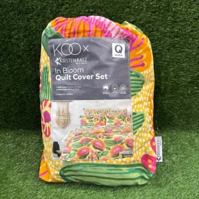 KOO x Kirsten Katz Orange Orchids Cotton Quilt Cover Set (Queen)