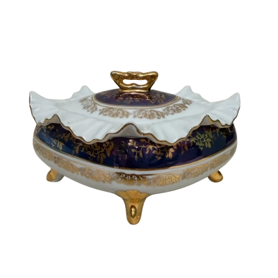 Vintage JASBA Porcelain Trinket Dish - Blue/Gold