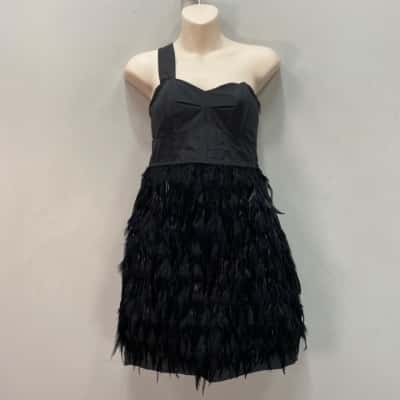  Lili Feathered one strap Mini Dress Black  - Size 8