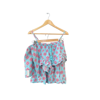Peter Alexander PJ Set Blue with Pink and White Pattern XS