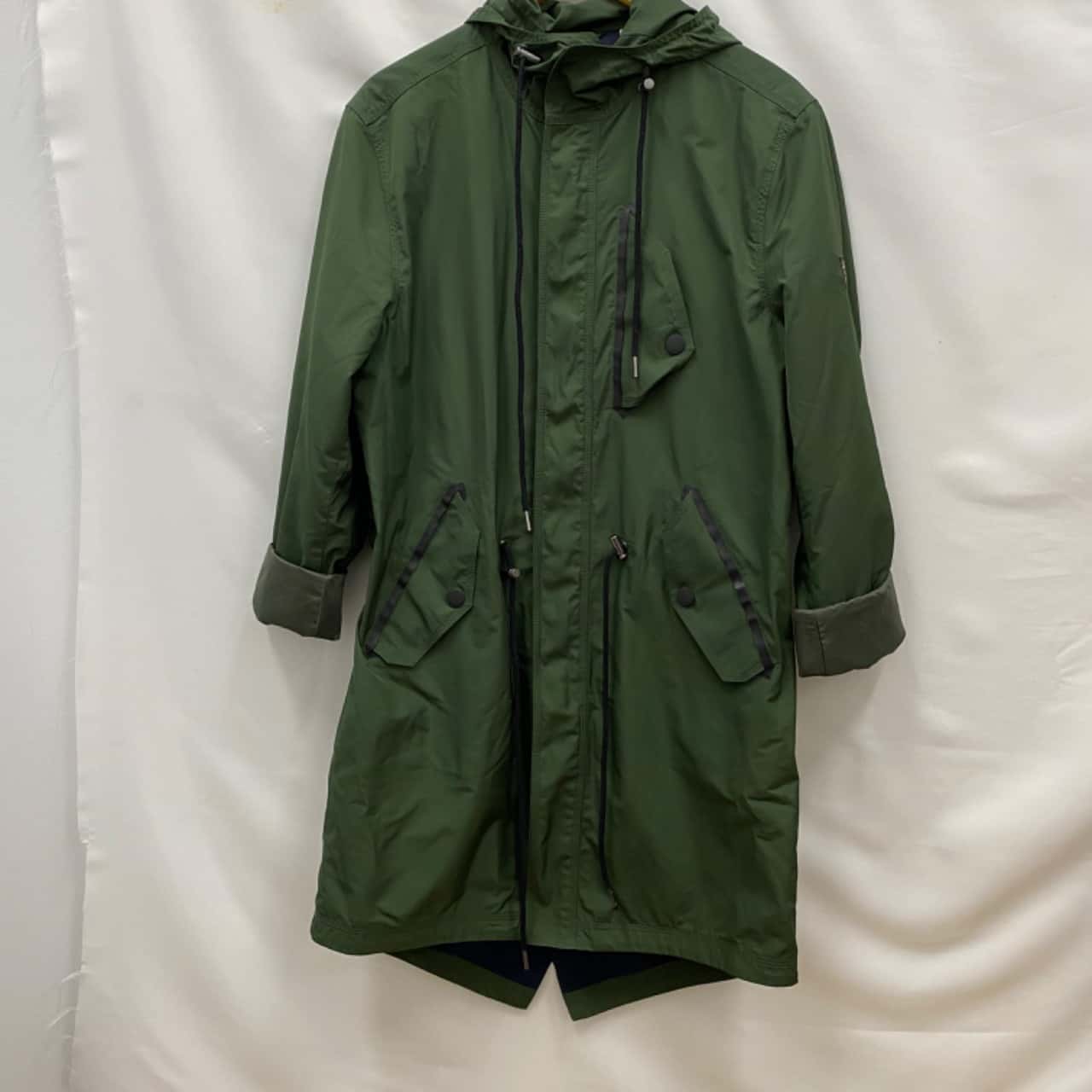 Ben Sherman Mens Long Jacket With Hoodie Size S Dark Green (s)