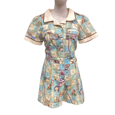 Kitten DAmour Womens  Size 12 Short Sleeve Playsuit Beige / Blue / Pattern 