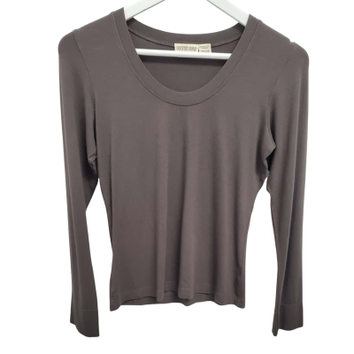 Country Road Long-Sleeve Top – Brown Ribbed Scoop Neck – Country Road Size S