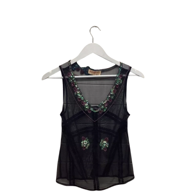 Alannah Hill Size 10 Beaded Sheer Black Top with Sequins Embellishments