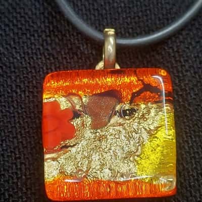 Glass Pendant Necklace - Red and Gold 
