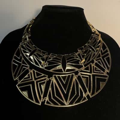 Gold Tone Geometric Statement Necklace
