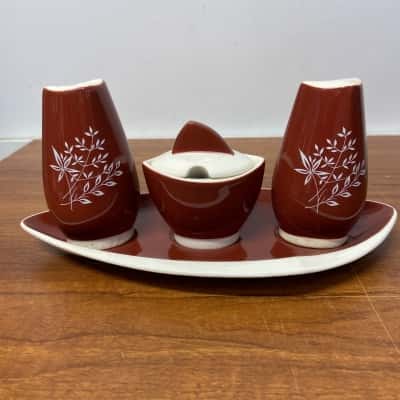 Vintage Carlton Ware “Colibri” pattern brown cruet set