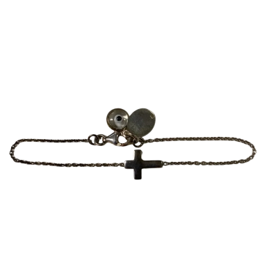 SS925 Womens Bracelet with Cross + evil eye accents