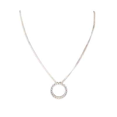  Womens Necklace 925 Silver Curb Chain with Circle of Diamante