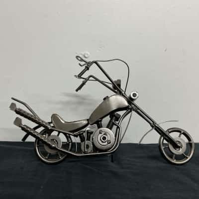 Hand Crafted Metallic Motorcycle Statue