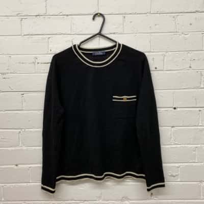 Womens Maxmara Size M Linen Sweater Black  / Striped / White 