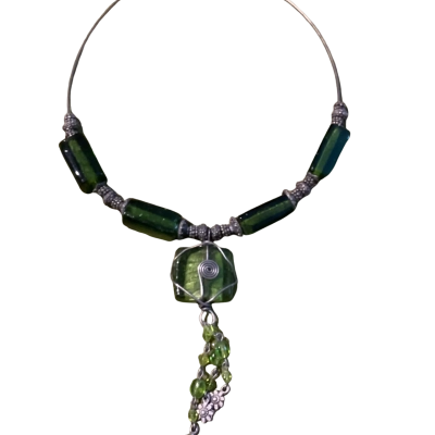 Boho green and silver necklace Green / Silver 