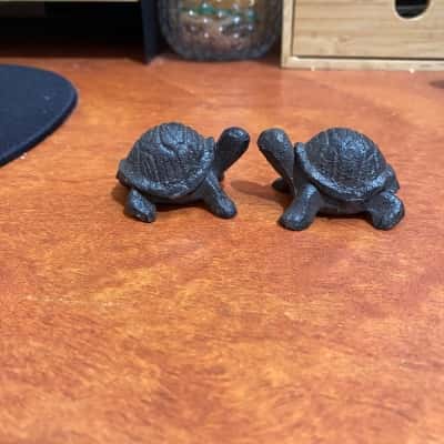 2 x cast iron turtles
