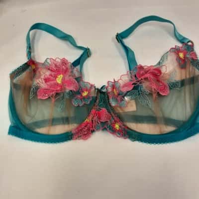 Honey Birdette Teal fluorescent embroidered mesh style size 16e bra