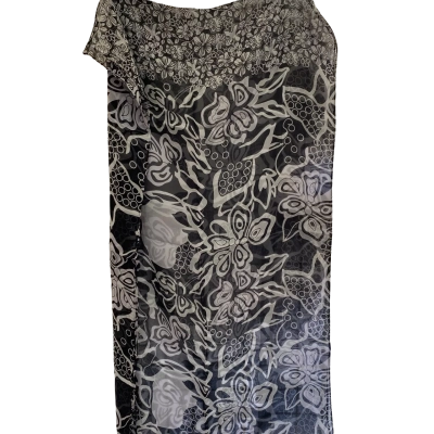 Women’s Size M Sheer Scarf 100% Silk Black  / Pattern / White 