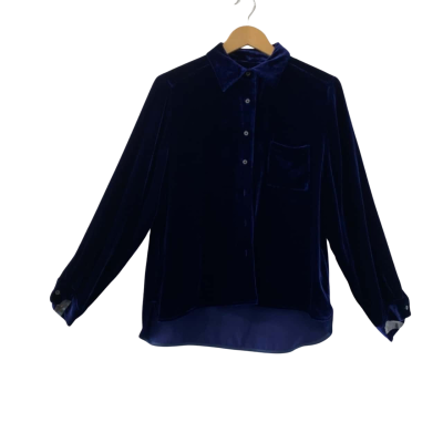 NRBY Women's Size M Long Sleeve  Chiara Silk Blend Velvet Shirt Shirt Royal Blue (RRP $338 AU)