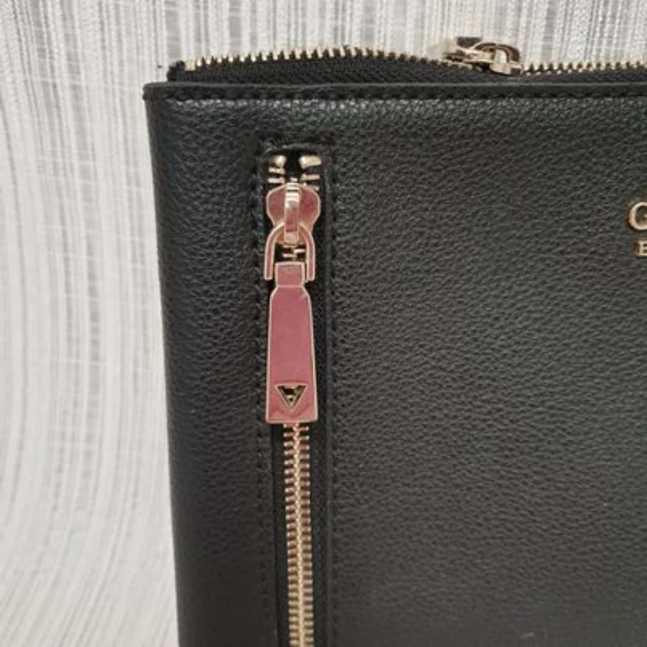 Guess Naya Classy & Compact Black Grained Double Zipped Crossbody Bag