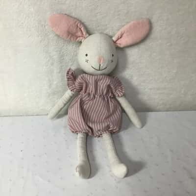 Soft Fabric Bunny Toy Dressed in Pink & White Striped Playsuit
