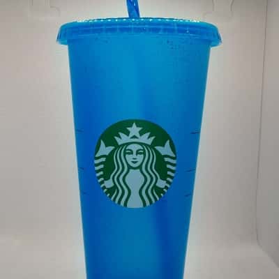 Starbucks Cold Drink Cup 24 Oz Blue Glitter Plastic