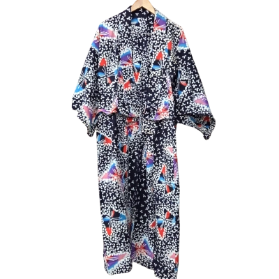 Womens Navy Blue/White Pattern Yukata With Red Obi 