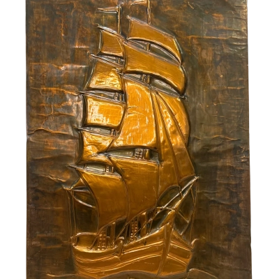 Vintage Hammered Copper Relief Nautical Wall Hanging