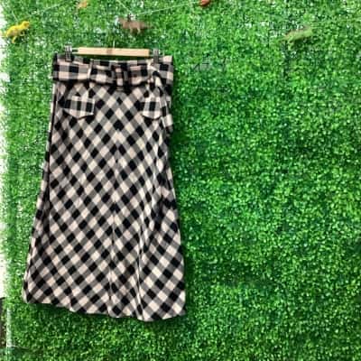 Veronika Maine Womens  Size 12 A-Line Skirt Black  / Checked / Peach 