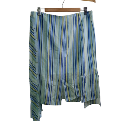  BNWT Covers Womens  Size 12 Asymmetrical Hemline Skirt Blue / Green / Multicoloured / Pinstriped 