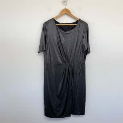 Liz Jordan Black Side Tuck Glitter Wrap Dress Size 18