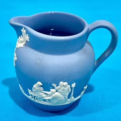 Vintage English Wedgewood Jasperware Blue White Small Pitcher Jug