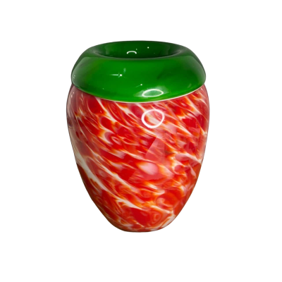 Red Green & White Hand Blown Glass Vase 