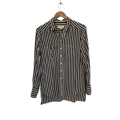 Country Road Womens Silk Size S Button Up Top / Long Sleeve Top Black  / Cream / Striped 